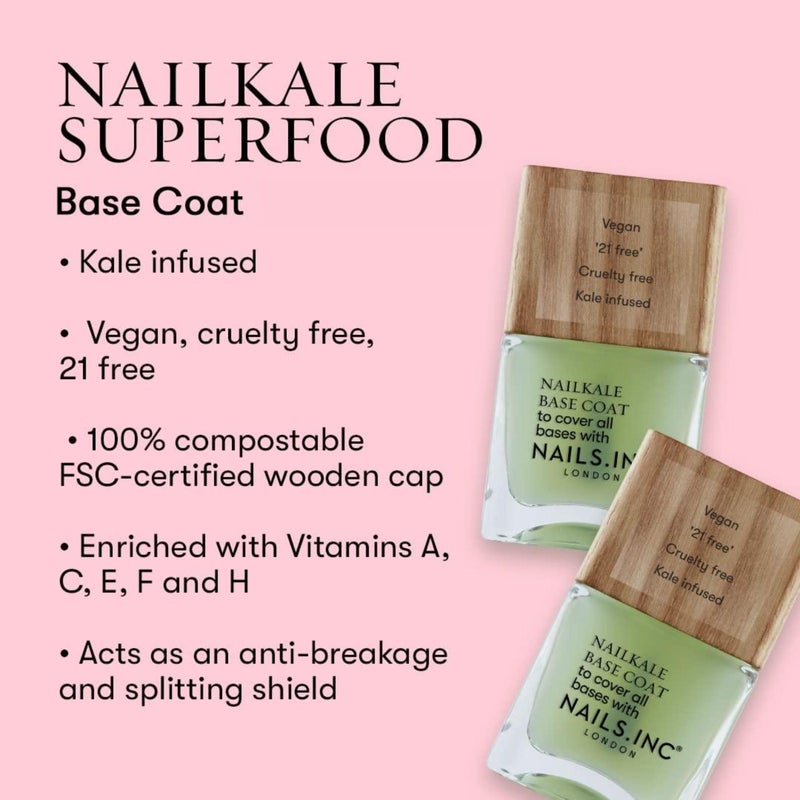 Nails Inc Plant Power, NailKale, Kale Extract, Base Coat, Glossy, No Chip, Long Lasting, Quick Dry, Air Dry, Professional Manicures & Pedicures, Fingernails & Toenails, Vegan Nail Polish, 0.47 Fl Oz - Image 3